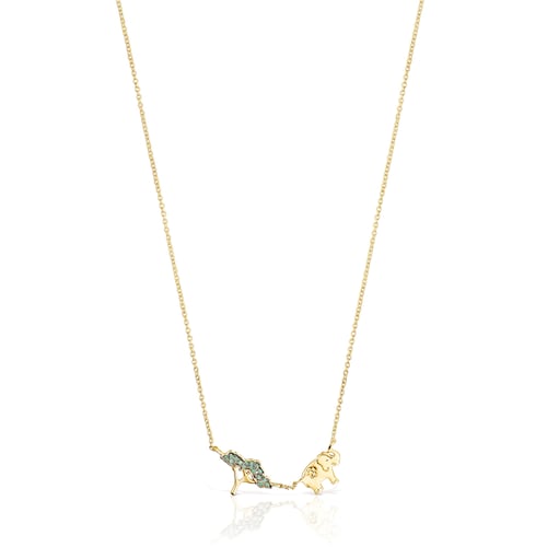 Collar elefante - &aacute;rbol con ba&ntilde;o de oro 18 kt sobre plata y gemas Save image number 0