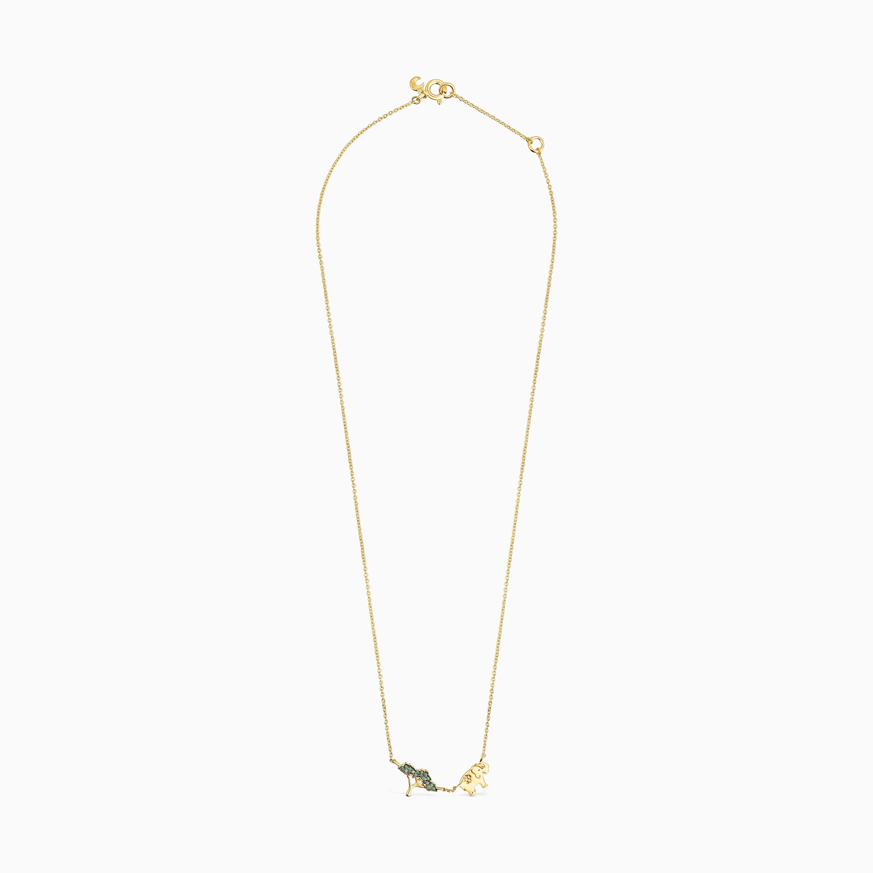 18K gold vermeil Save elephant - tree Necklace with Gemstones