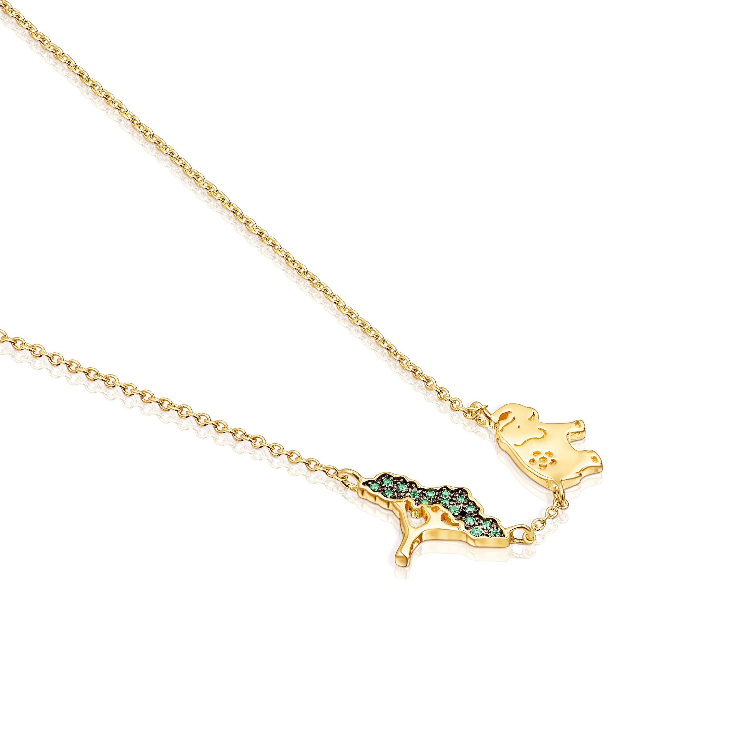 18K gold vermeil Save elephant - tree Necklace with Gemstones