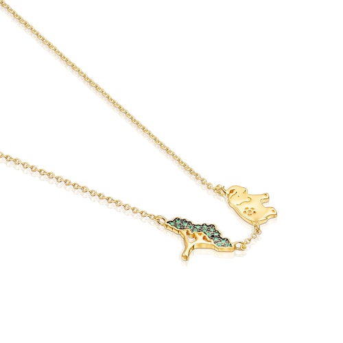 Silver Vermeil Save elephant - tree Necklace with Gemstones