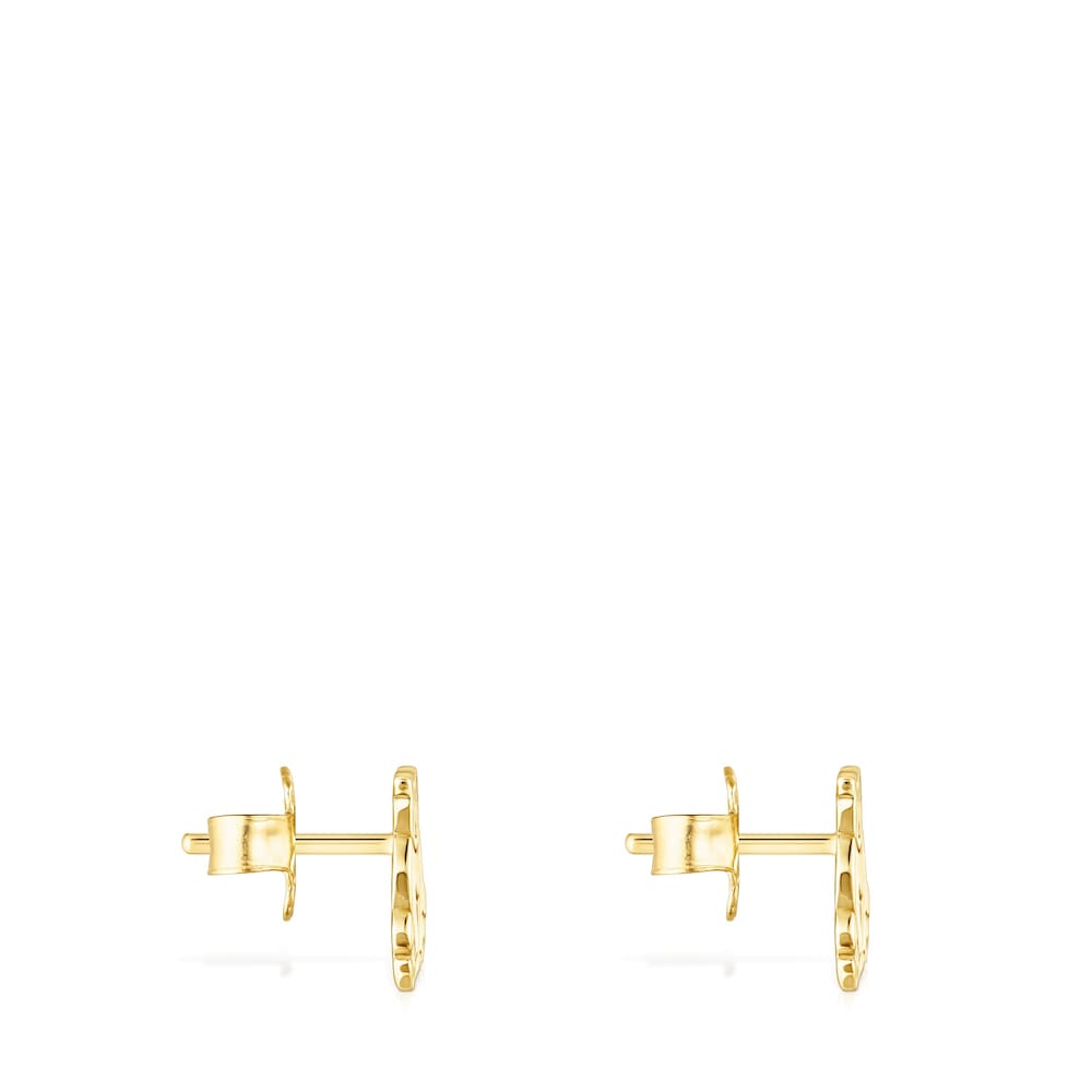 Aretes Save oso con ba&ntilde;o de oro 18 kt sobre plata