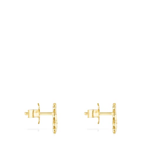 Aretes Save oso con ba&ntilde;o de oro 18 kt sobre plata