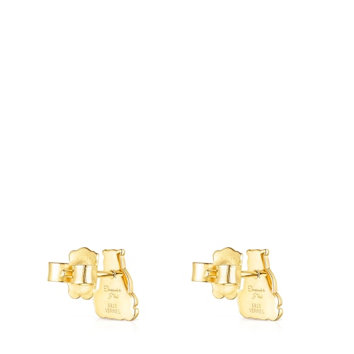 Aretes Save oso con ba&ntilde;o de oro 18 kt sobre plata