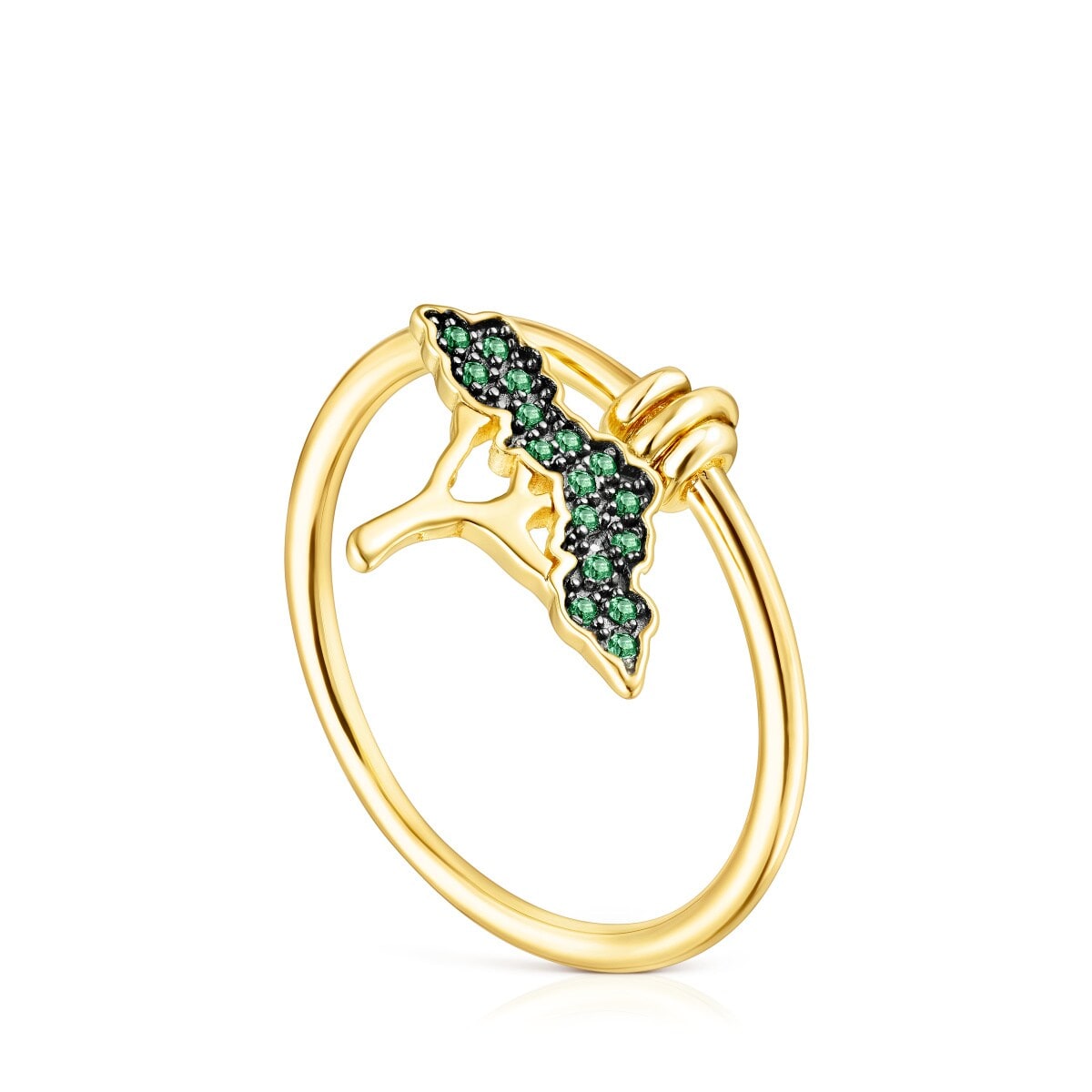 K Gold Vermeil Save Tree Ring With Tsavorite And Peridot Größe N14