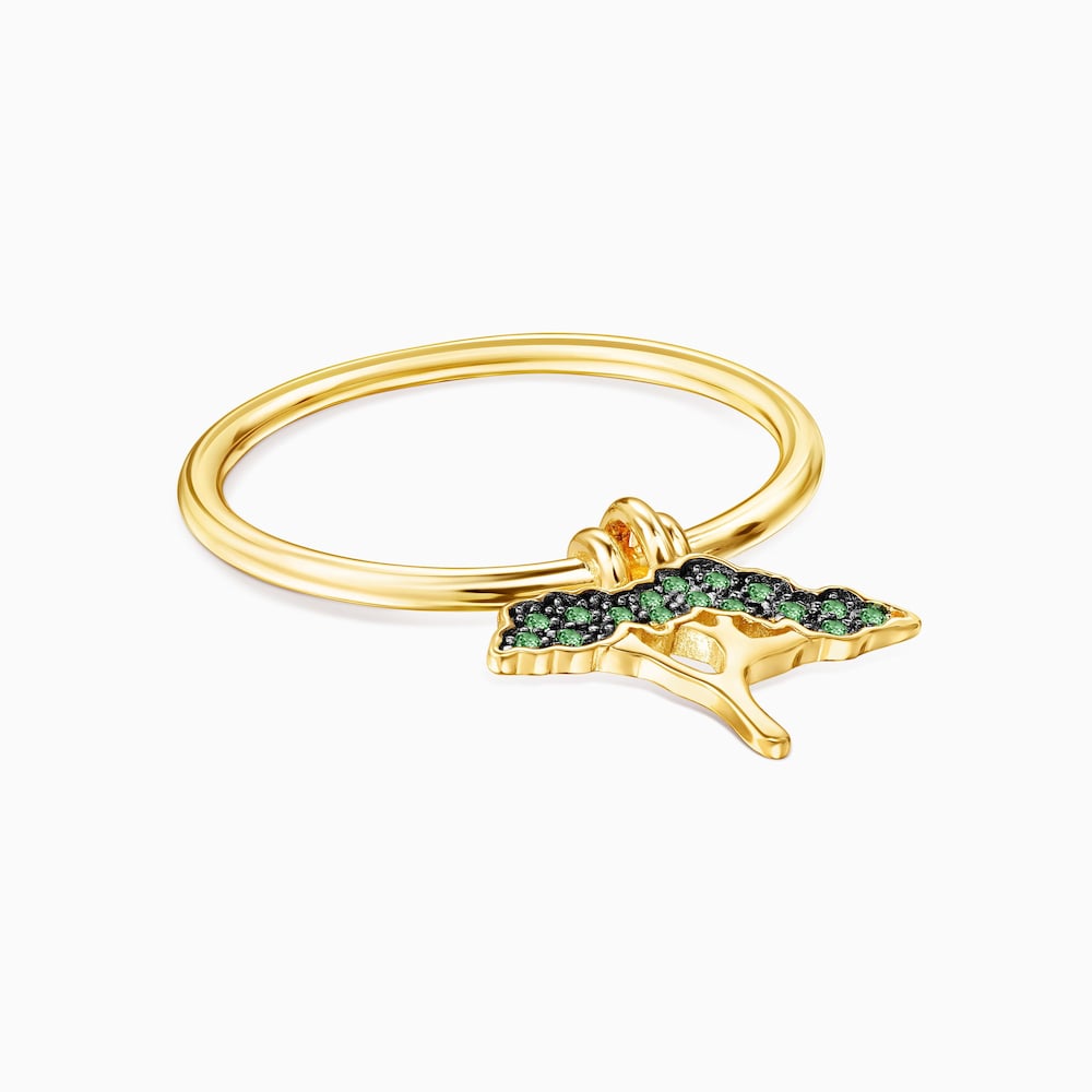 Anel Save &aacute;rvore em Prata Vermeil, Tsavorite e Peridoto