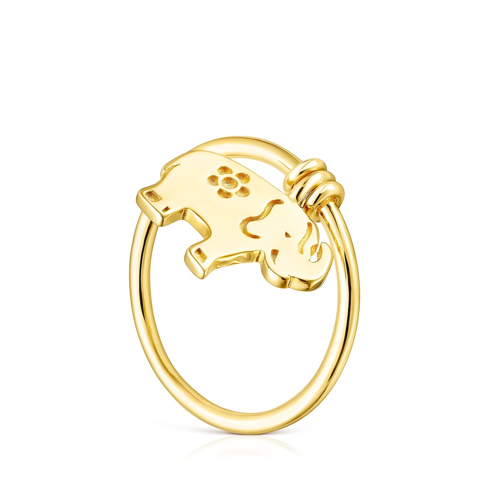 Anillo elefante con ba&ntilde;o de oro 18 kt sobre plata Save image number 0