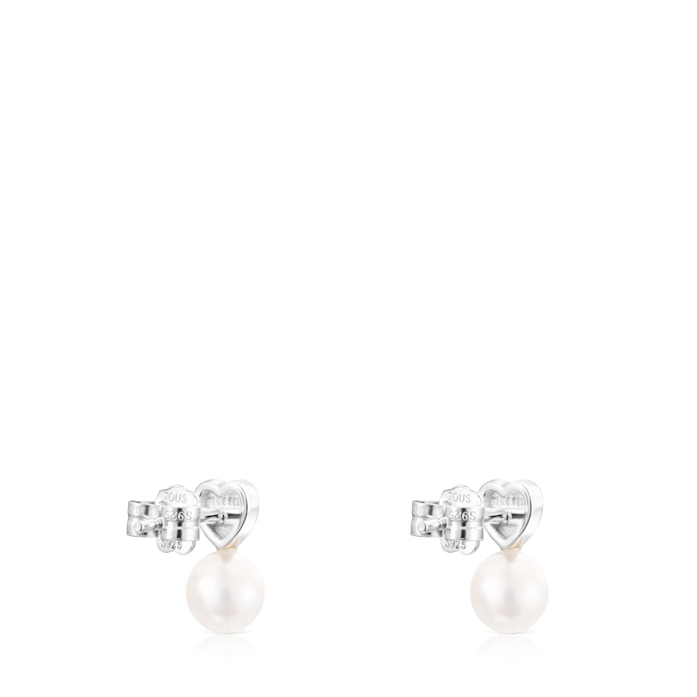 Silver Puppies heart Earrings with Pearl image number 2