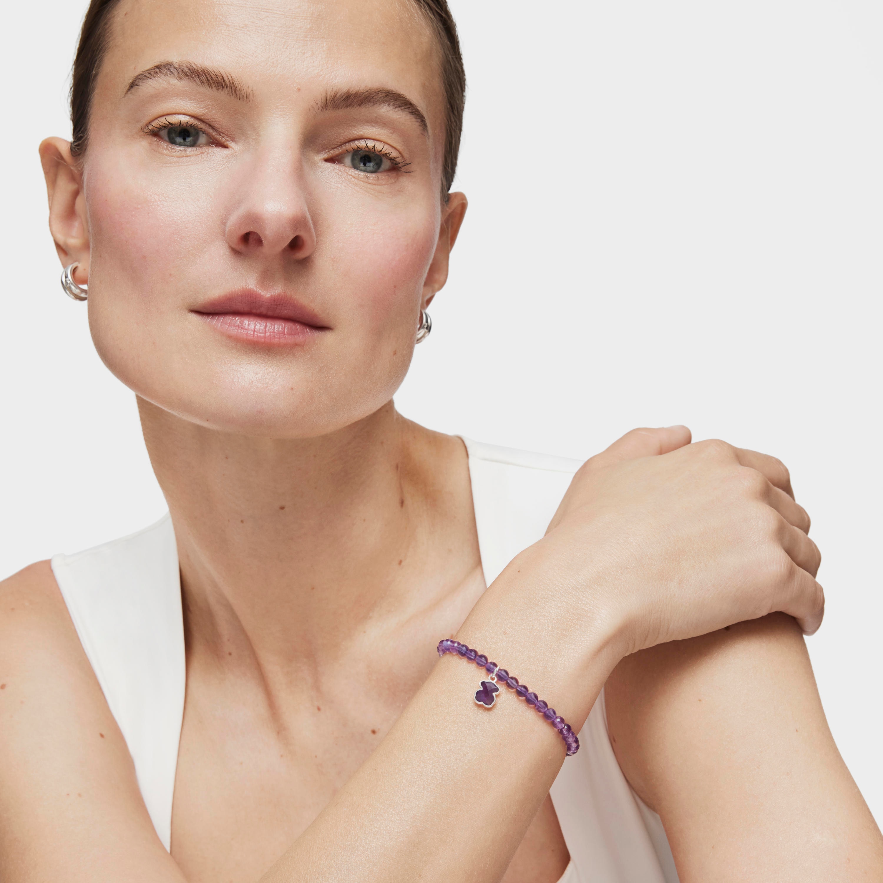 Silver and Amethyst Icon Color Bracelet