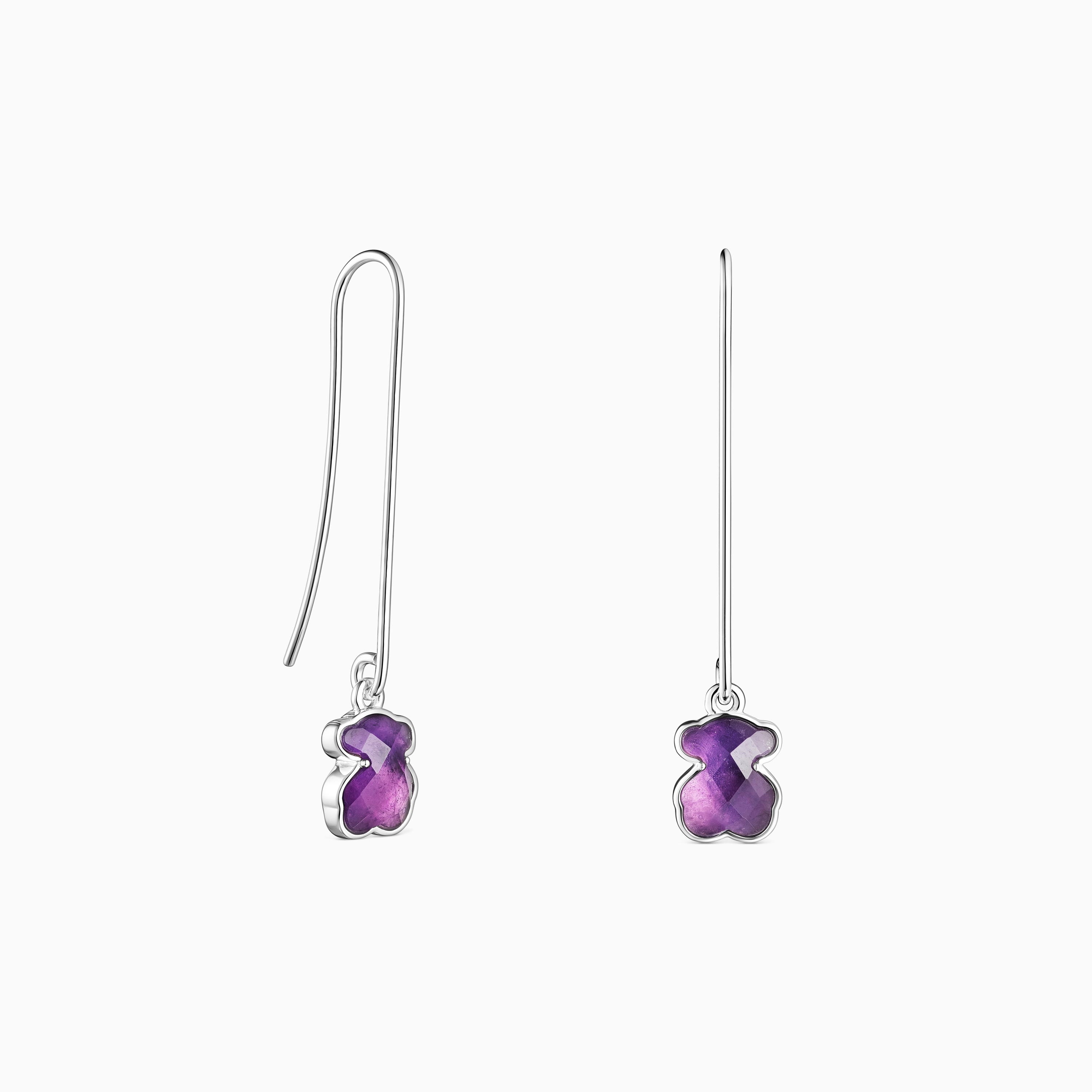 Long Silver and Amethyst Icon Color Earrings