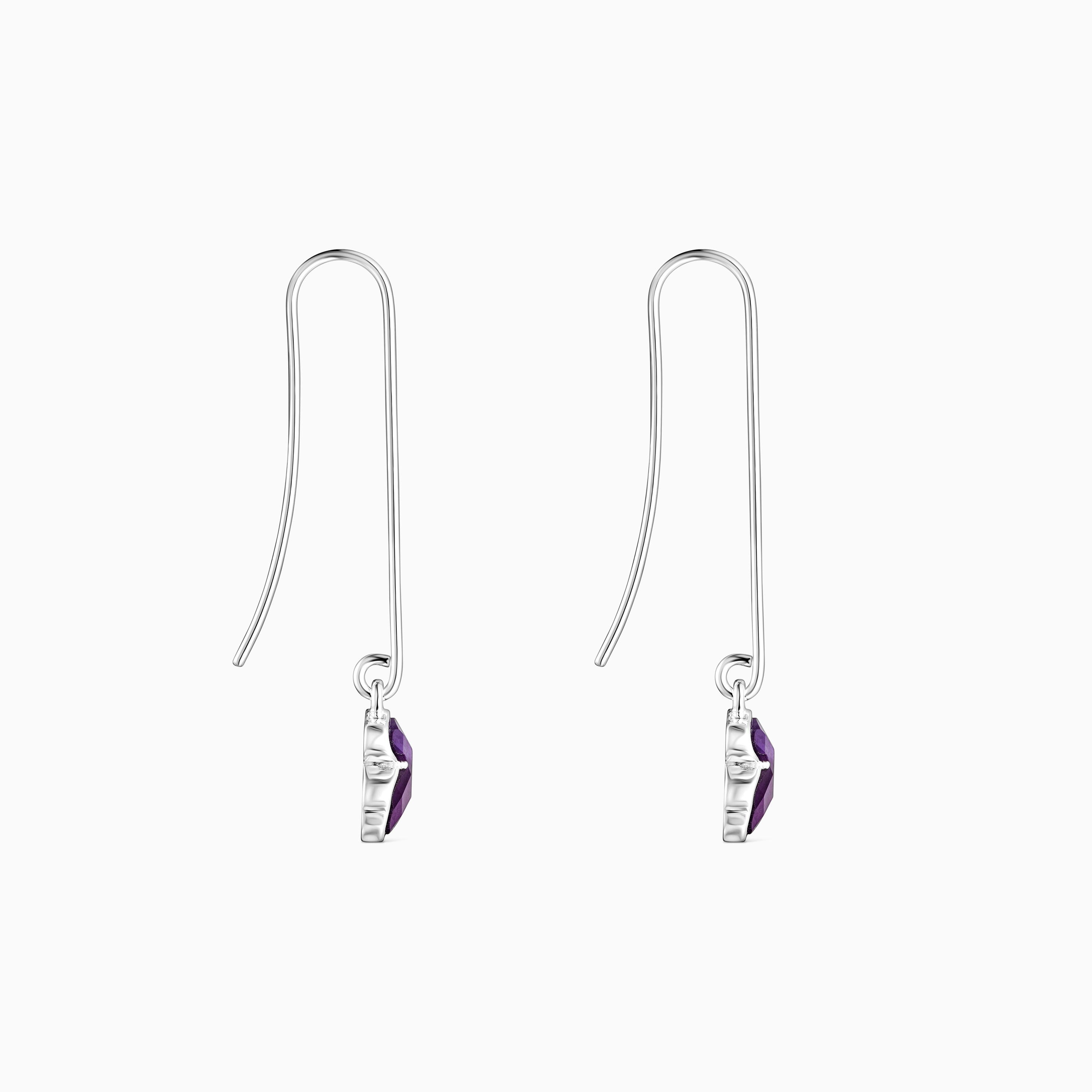 Long Silver and Amethyst Icon Color Earrings