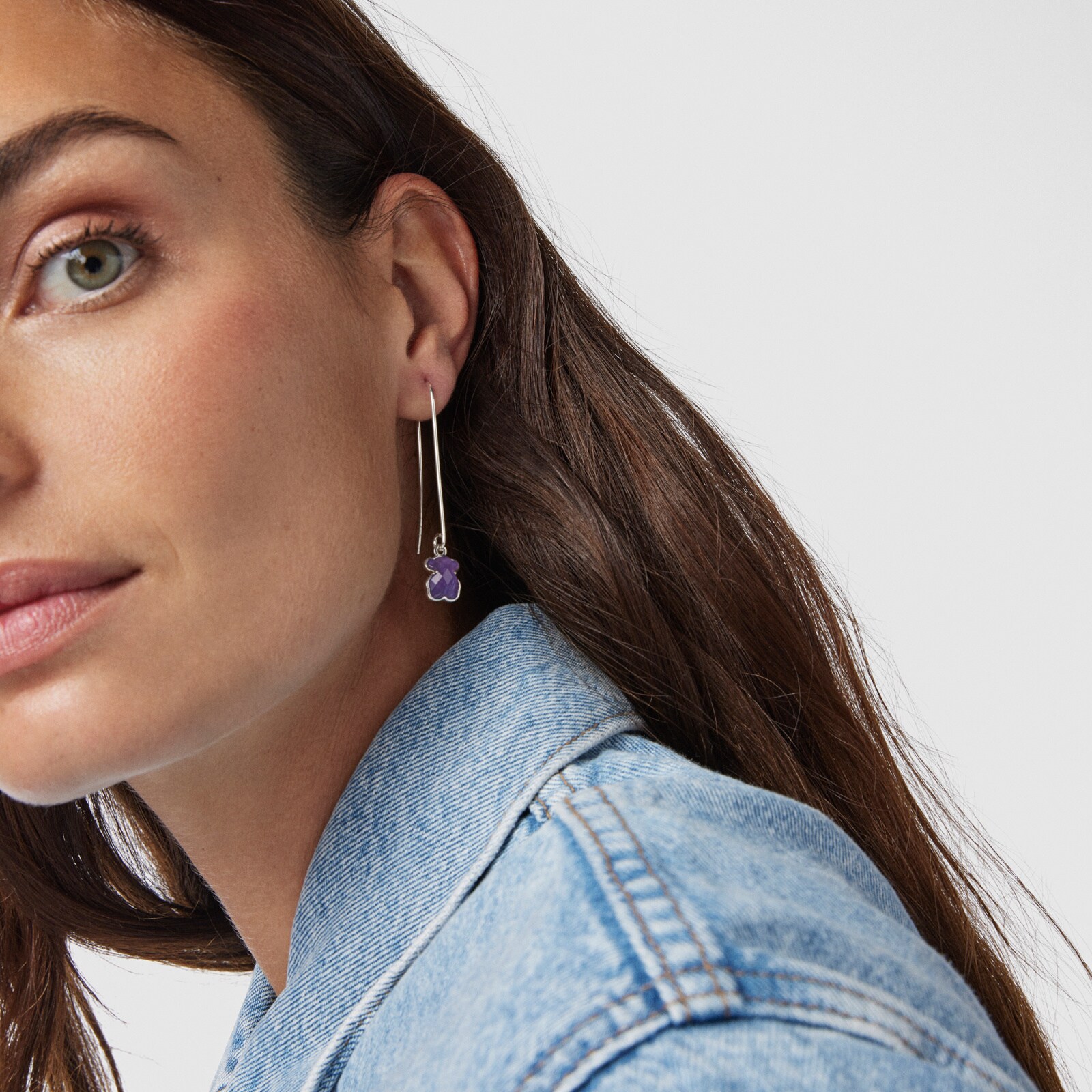 Long Silver and Amethyst Icon Color Earrings