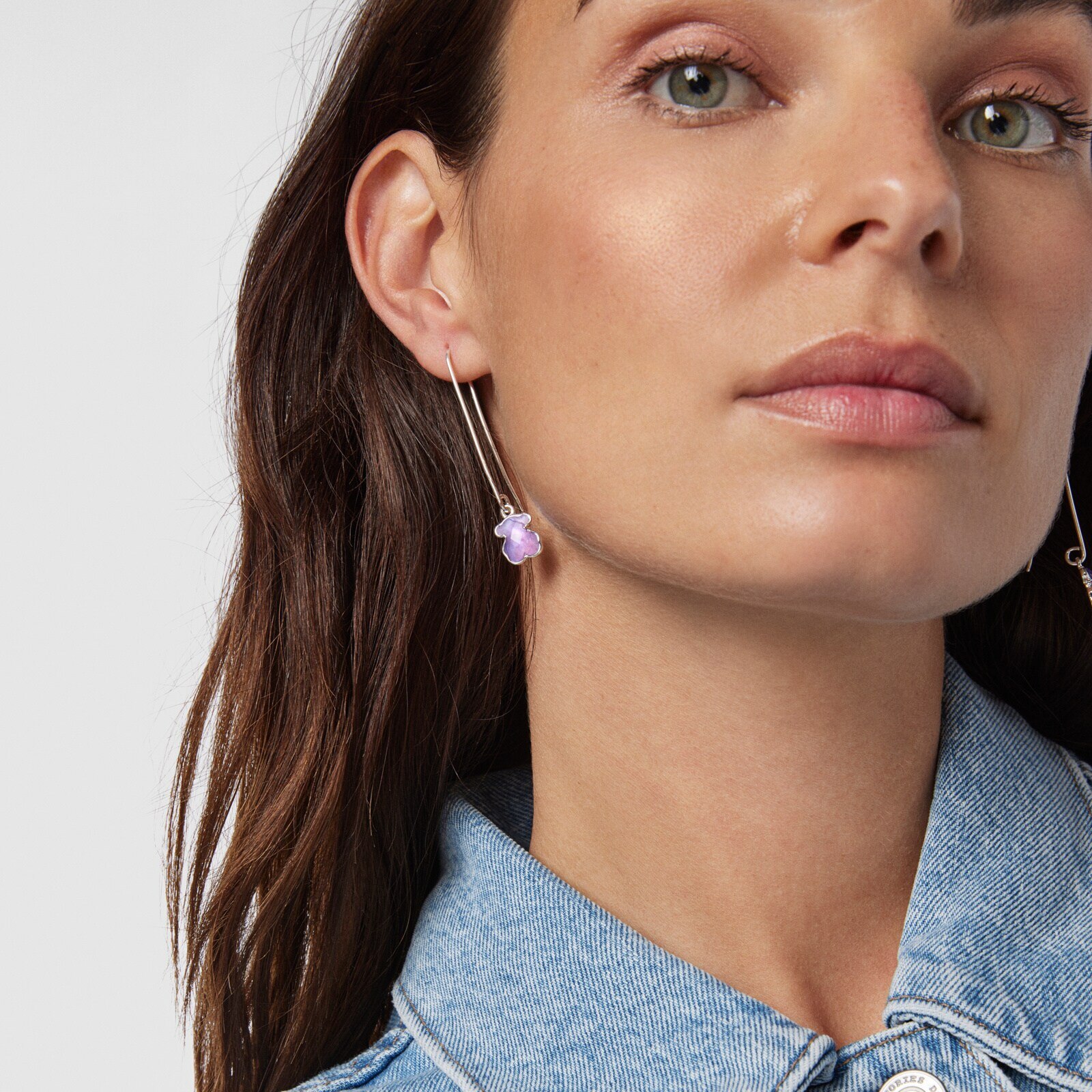 Long Silver and Amethyst Icon Color Earrings