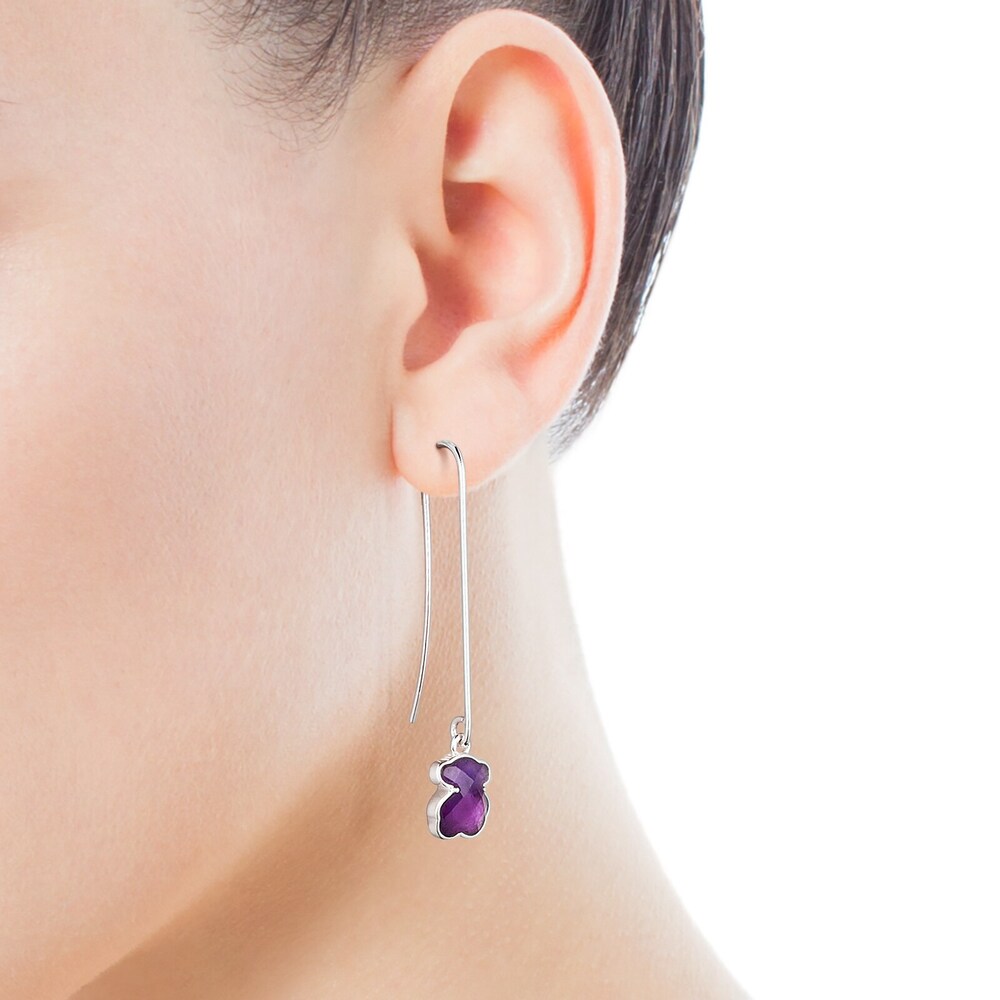 Long Silver and Amethyst Icon Color Earrings