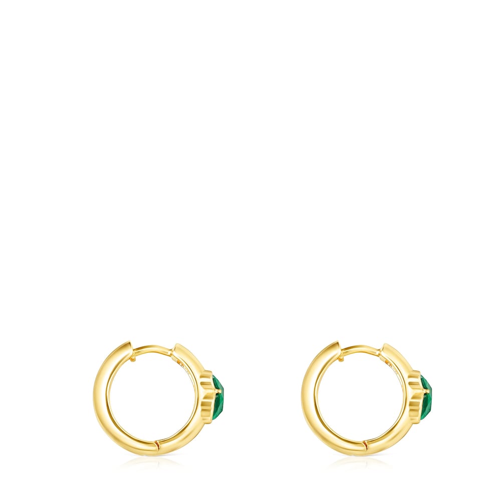 Pendientes pequeños con baño de oro 18 kt sobre plata y malaquita Icon Color image number 1