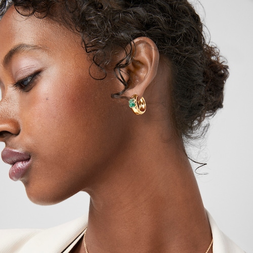 Pendientes pequeños con baño de oro 18 kt sobre plata y malaquita Icon Color
