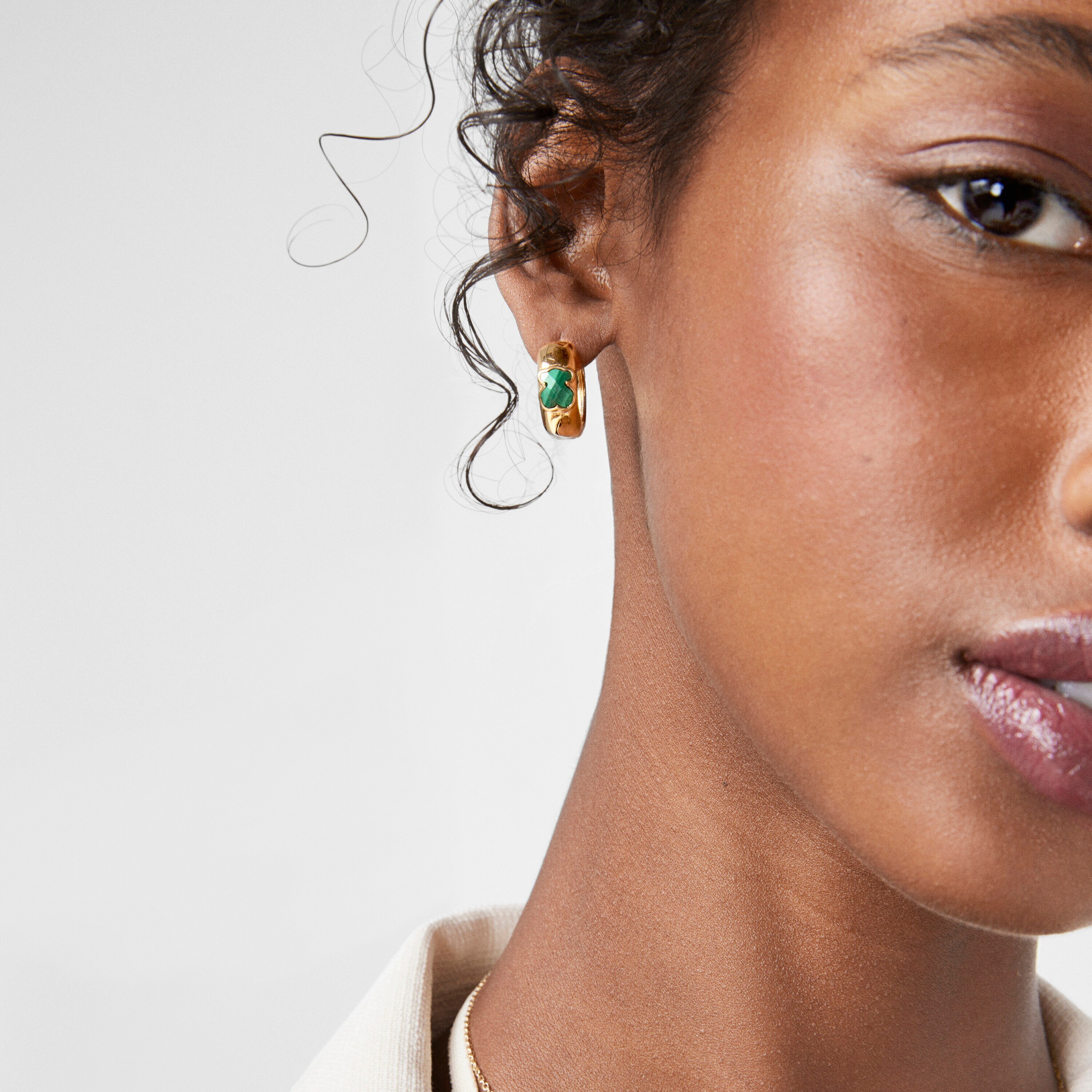 Small Silver Vermeil and Malachite Icon Color Earrings