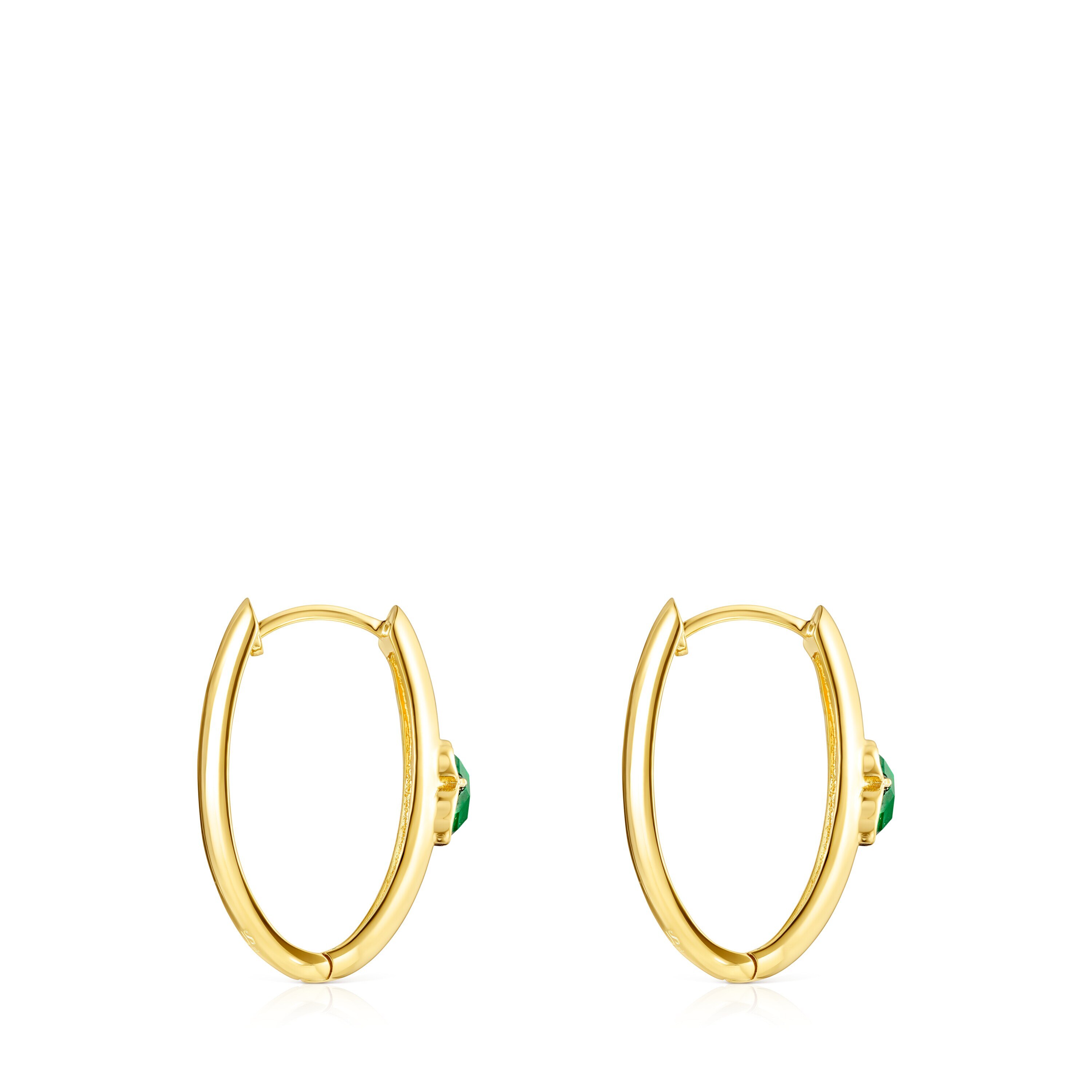 Pendientes grandes con baño de oro 18 kt sobre plata y malaquita Icon Color