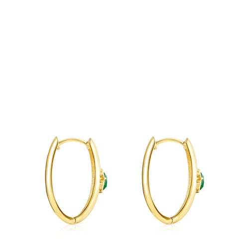 Pendientes grandes con baño de oro 18 kt sobre plata y malaquita Icon Color