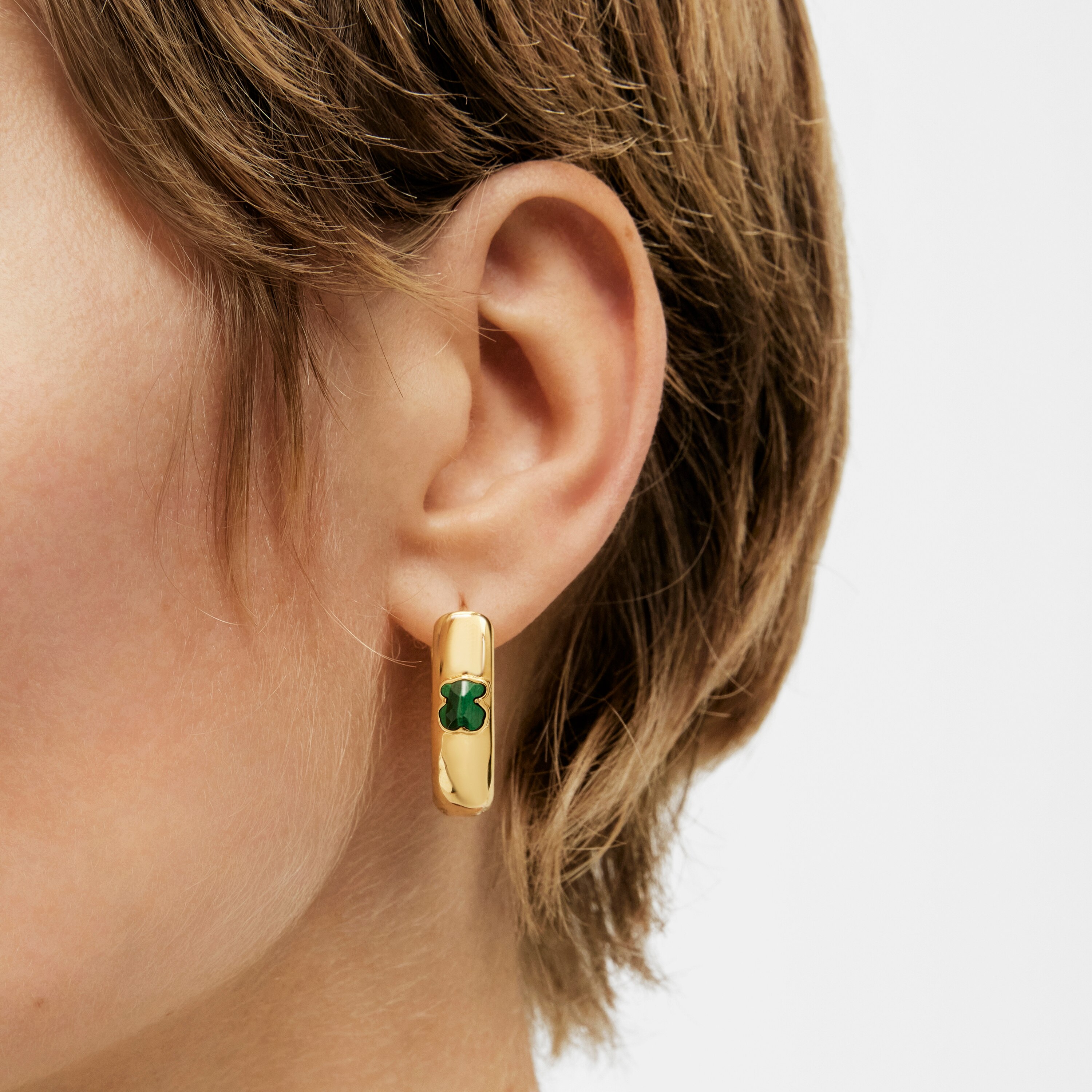 Pendientes grandes con baño de oro 18 kt sobre plata y malaquita Icon Color