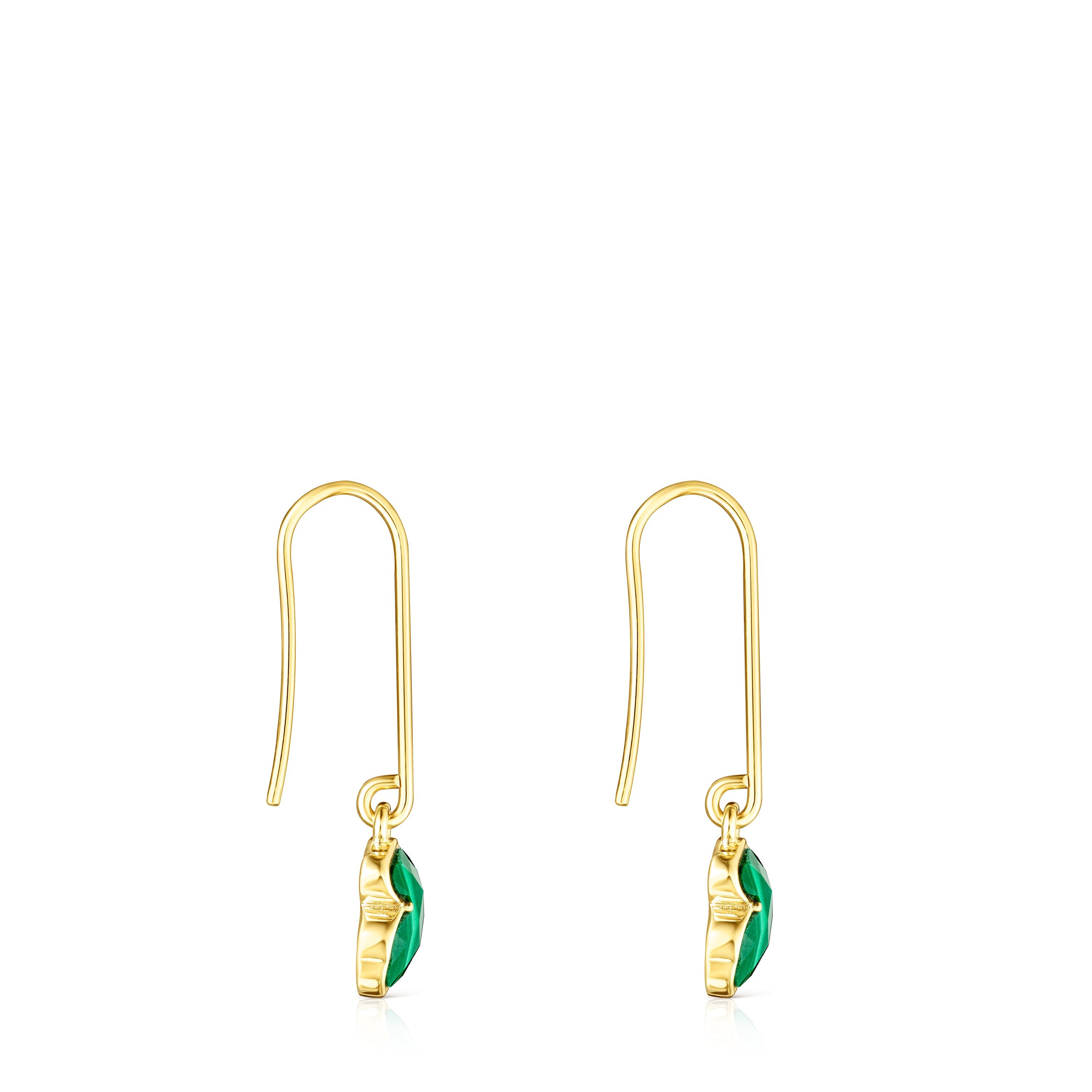 Long Silver Vermeil and Malachite Icon Color Earrings