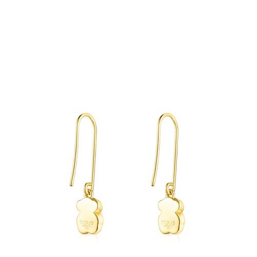 Pendientes largos con baño de oro 18 kt sobre plata y malaquita Icon Color