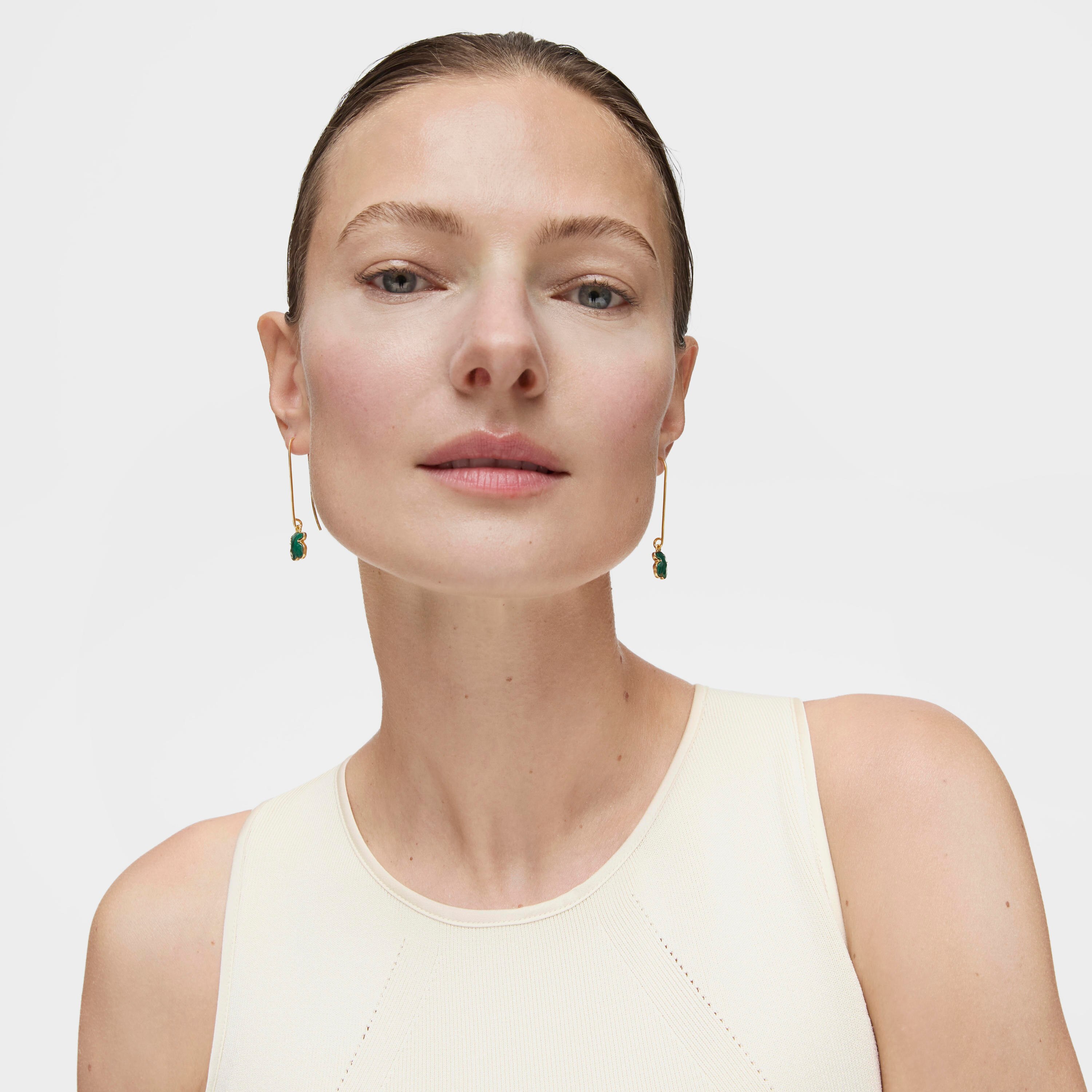 Long Silver Vermeil and Malachite Icon Color Earrings