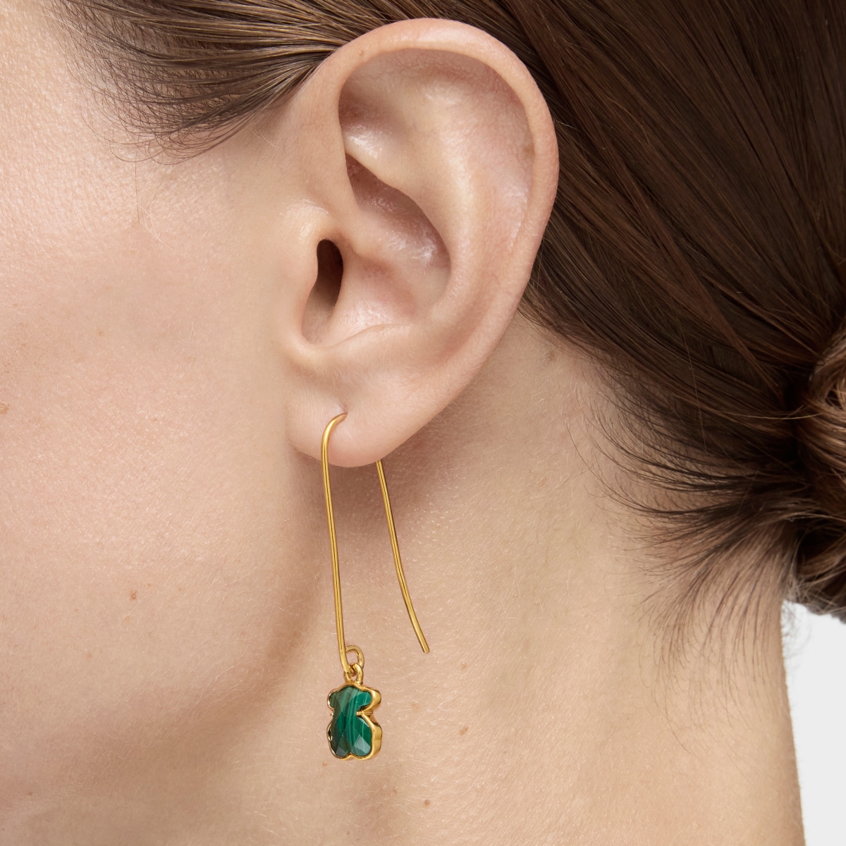 Pendientes largos con baño de oro 18 kt sobre plata y malaquita Icon Color