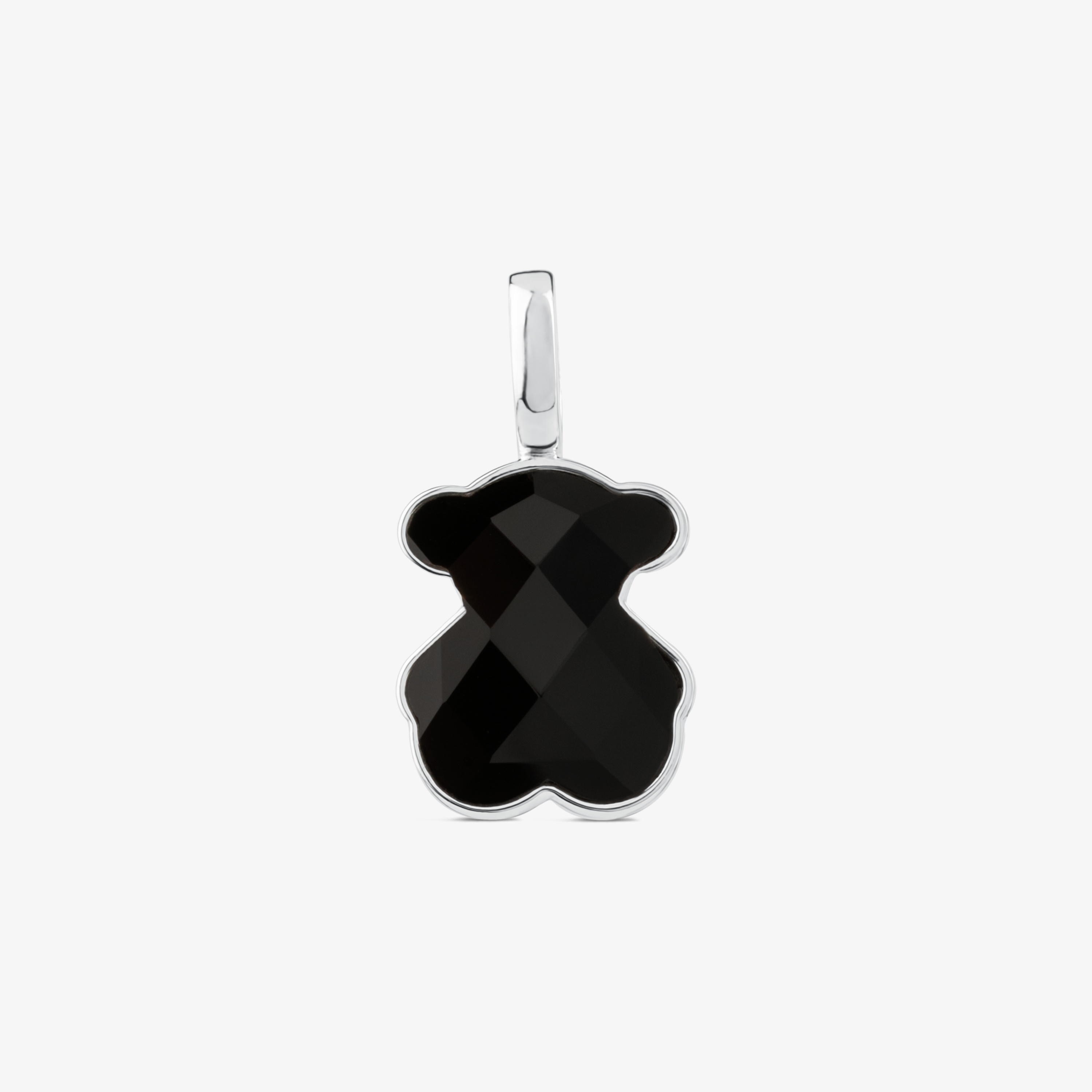 Silver TOUS Color Pendant with medium faceted onyx Bear motif