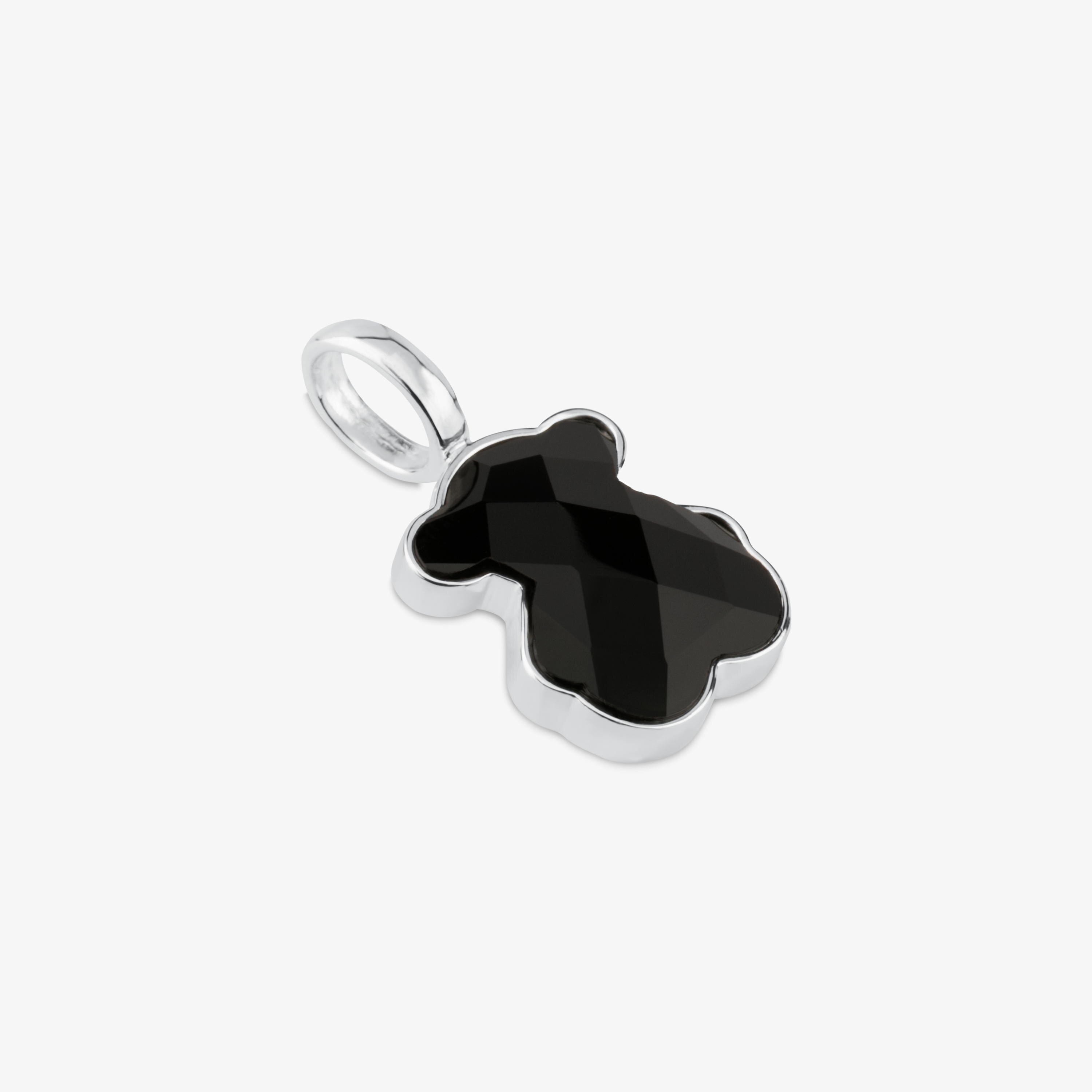Silver TOUS Color Pendant with medium faceted onyx Bear motif