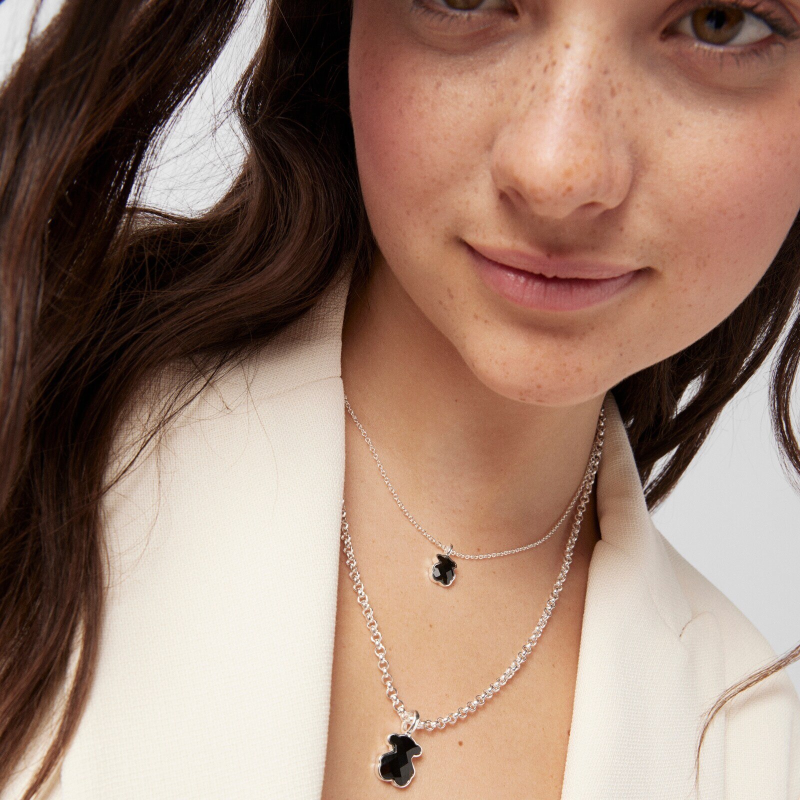 Silver TOUS Color Pendant with medium faceted onyx Bear motif