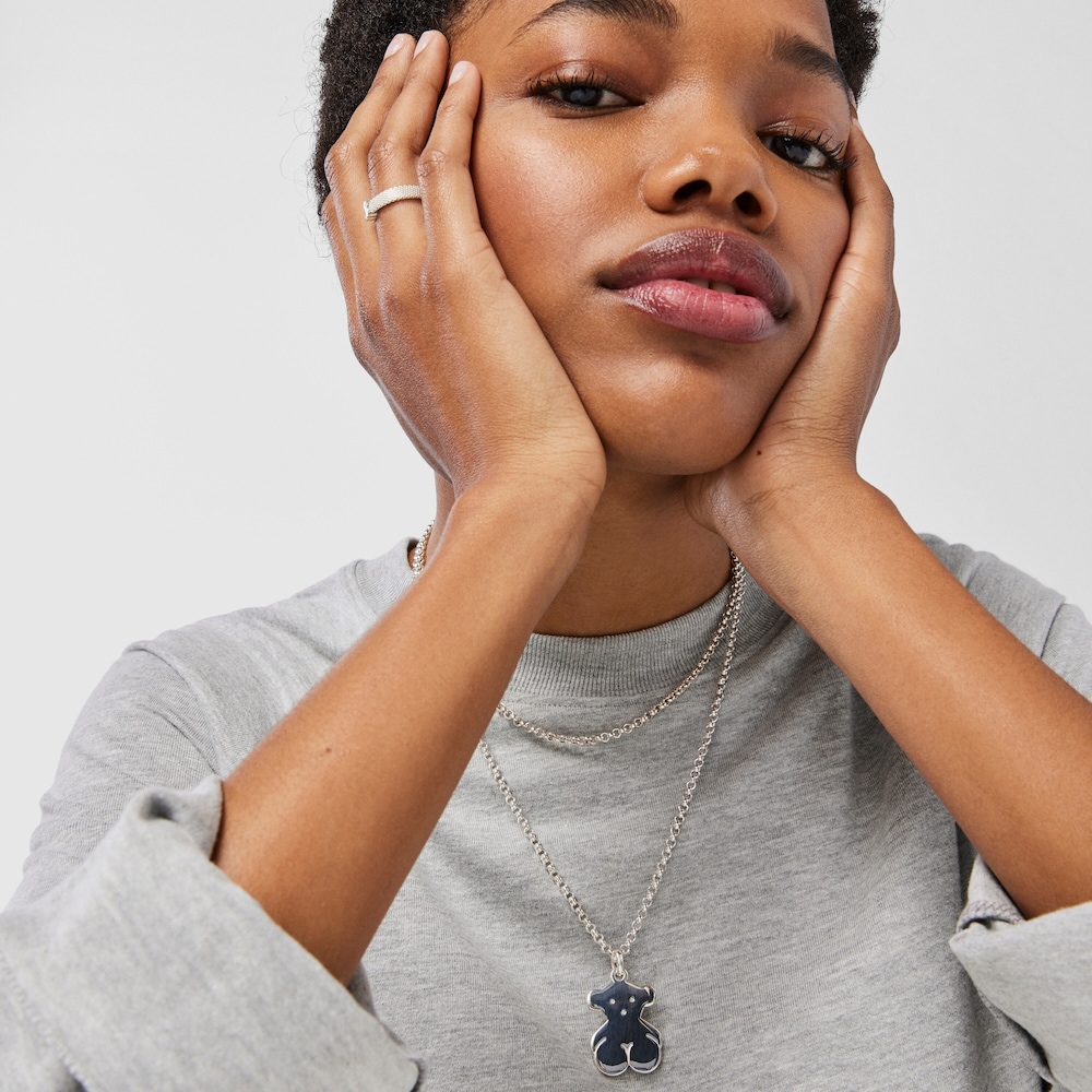 Středně velk&yacute; stř&iacute;brn&yacute; Př&iacute;věsek Sweet Dolls s&nbsp;medv&iacute;dkem