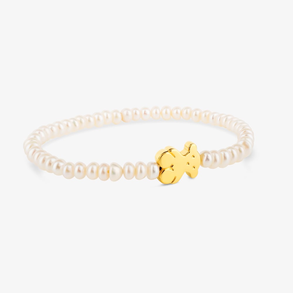 Pulsera el&aacute;stica de oro y perlas cultivadas motivo oso de 1,15cm, Sweet Dolls