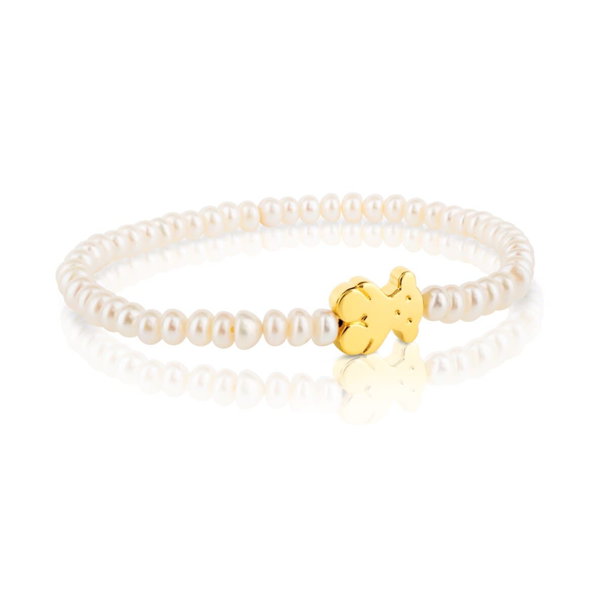 Pulsera elástica de oro y perlas cultivadas motivo oso de 1,15cm, Sweet Dolls