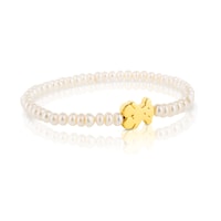 Pulsera elástica de oro y perlas cultivadas motivo oso de 1,15cm, Sweet Dolls