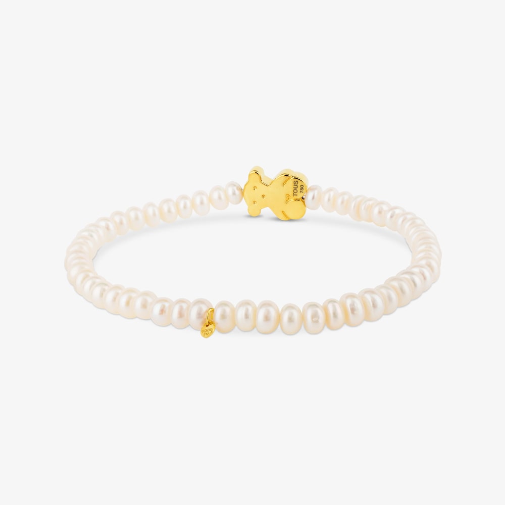 Pulsera el&aacute;stica de oro y perlas cultivadas motivo oso de 1,15cm, Sweet Dolls