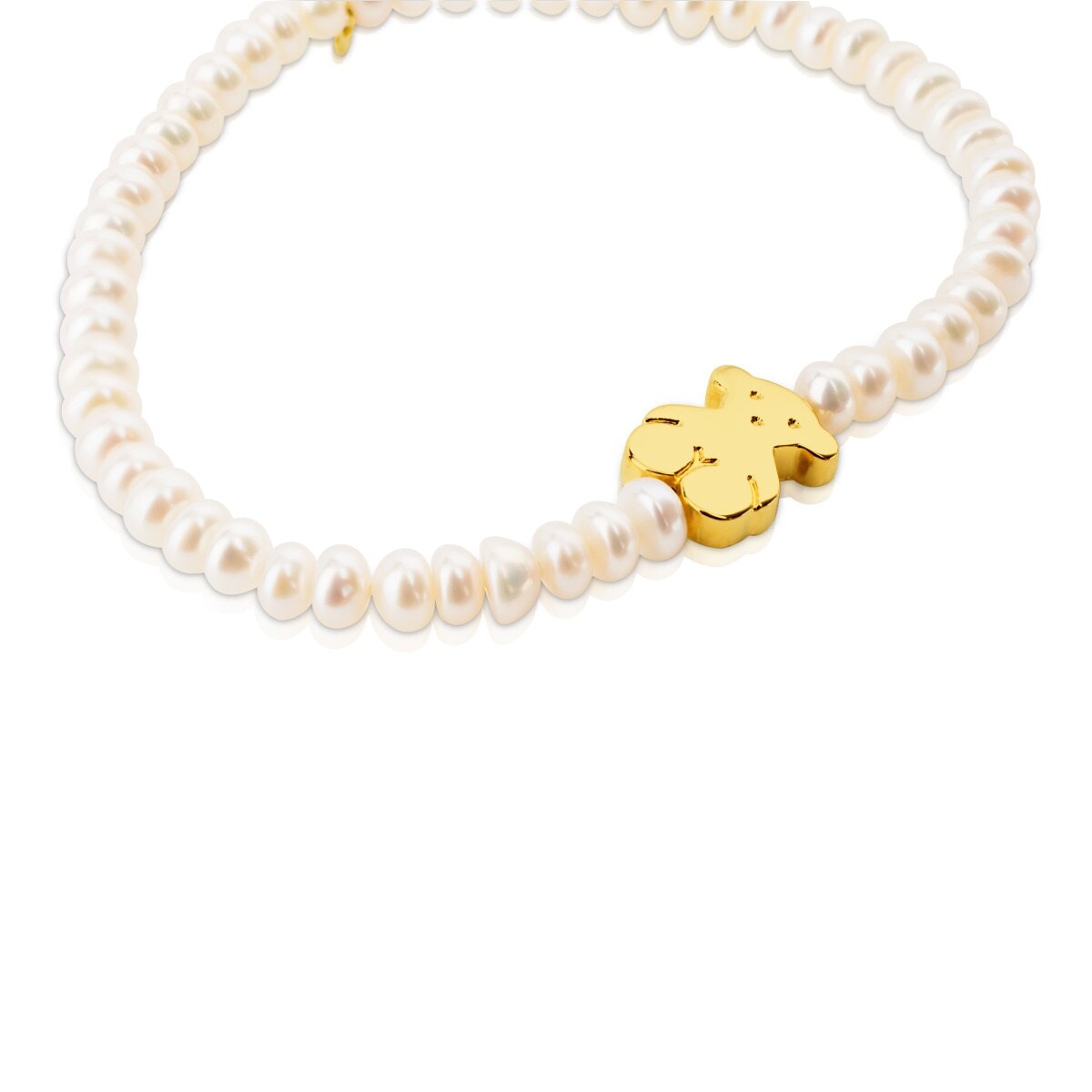 Pulsera elástica de oro y perlas cultivadas motivo oso de 1,15cm, Sweet Dolls