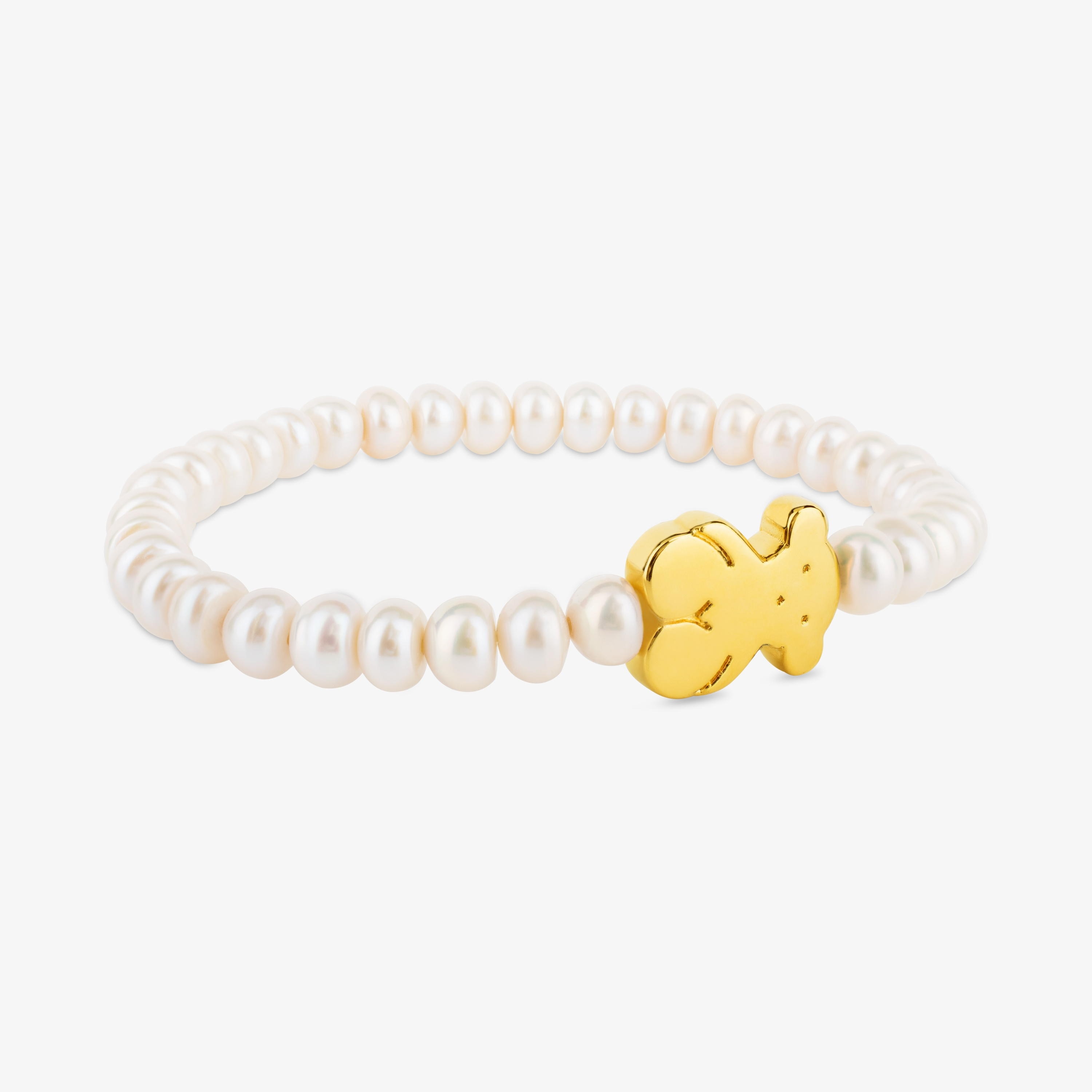 18K solid gold Sweet Dolls Bracelet with pearls and big Bear motif