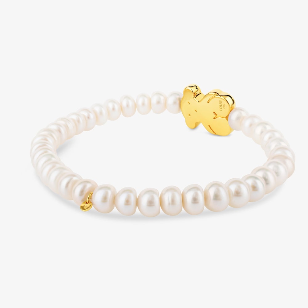 Pulsera el&aacute;stica de oro y perlas cultivadas motivo oso de 1,15cm, 19cm, Sweet Dolls