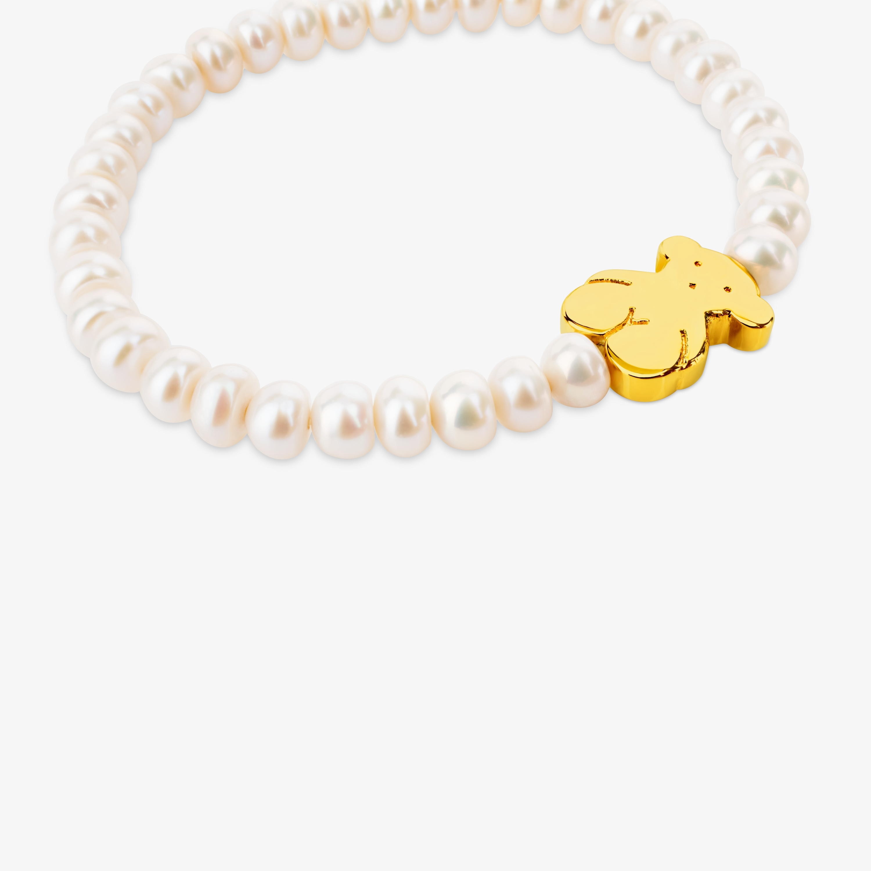 18K solid gold Sweet Dolls Bracelet with pearls and big Bear motif