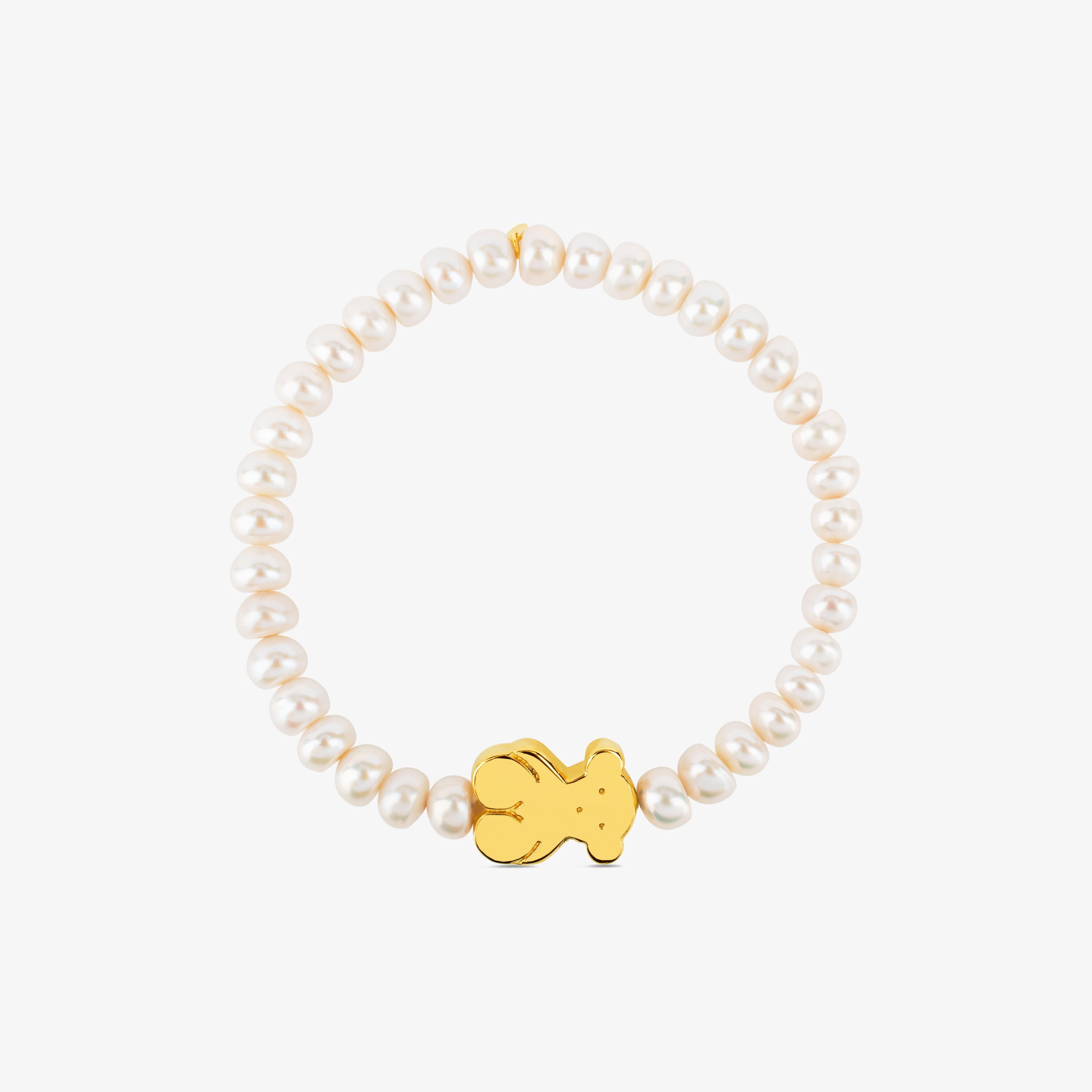 18K solid gold Sweet Dolls Bracelet with pearls and big Bear motif