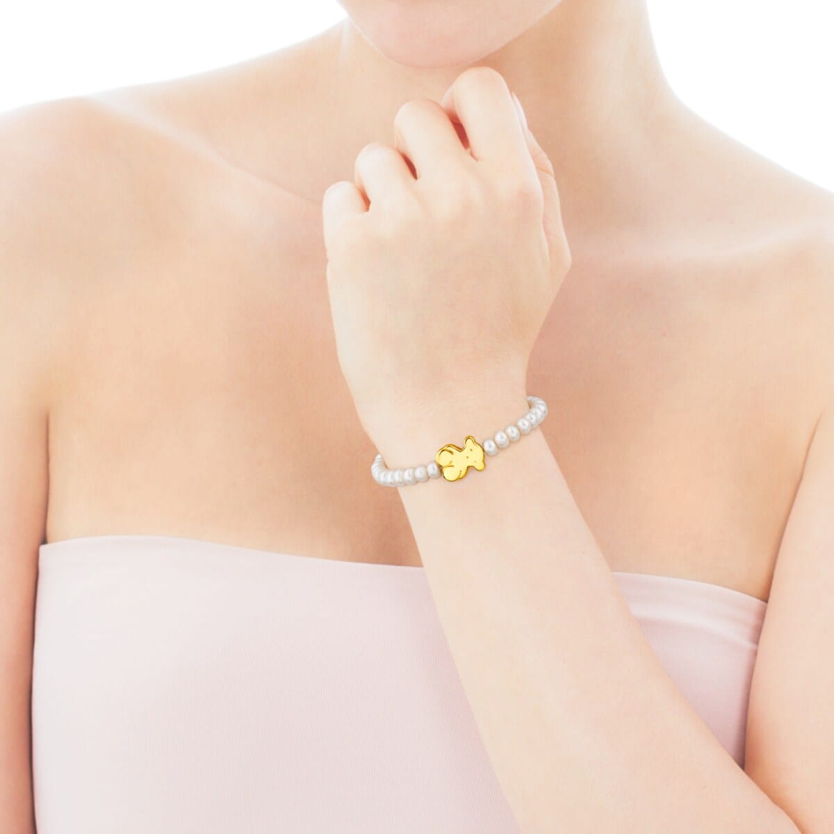 Gold Sweet Dolls Bracelet with pearls and big Bear motif
