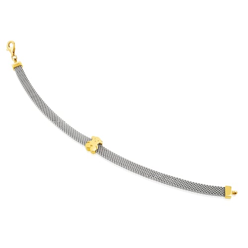 Pulsera de oro y acero motivo oso de 0,5cm Mesh