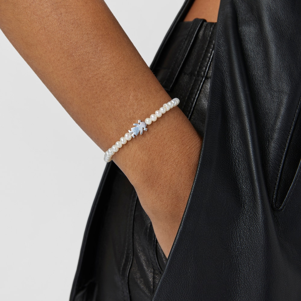 Tous Sweet Dolls &ndash; Elastick&yacute; n&aacute;ramek z perel se stř&iacute;brn&yacute;m motivem holčičky