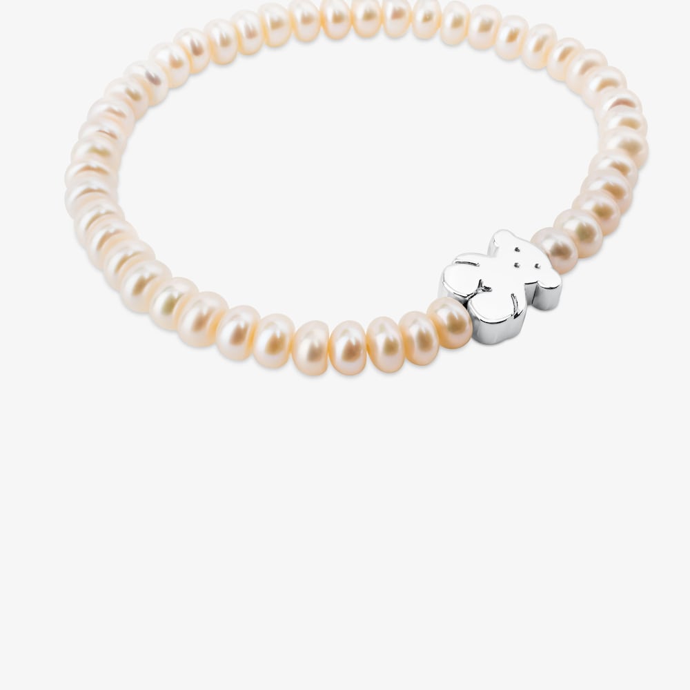 Tous Sweet Dolls &ndash; Elastick&yacute; n&aacute;ramek z perel se stř&iacute;brn&yacute;m motivem medv&iacute;dka