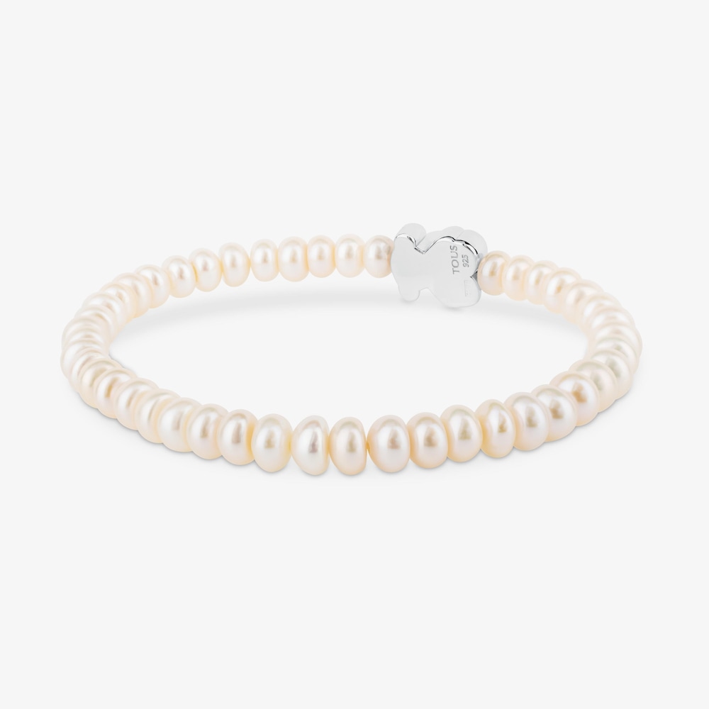 Tous Sweet Dolls &ndash; Elastick&yacute; n&aacute;ramek z perel se stř&iacute;brn&yacute;m motivem medv&iacute;dka