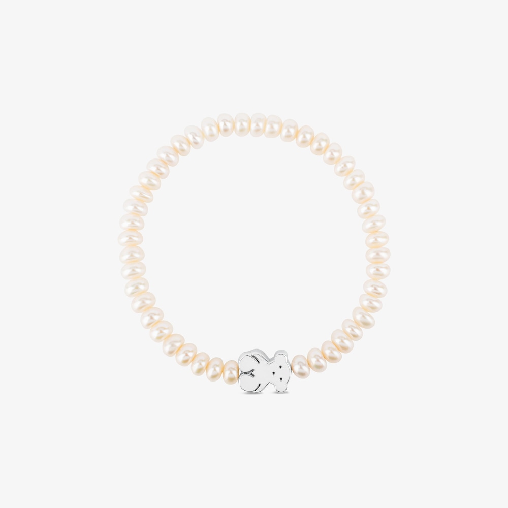 Tous Sweet Dolls &ndash; Elastick&yacute; n&aacute;ramek z perel se stř&iacute;brn&yacute;m motivem medv&iacute;dka