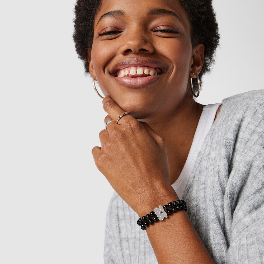 Pulsera Sweet Dolls oso de plata y &oacute;nix