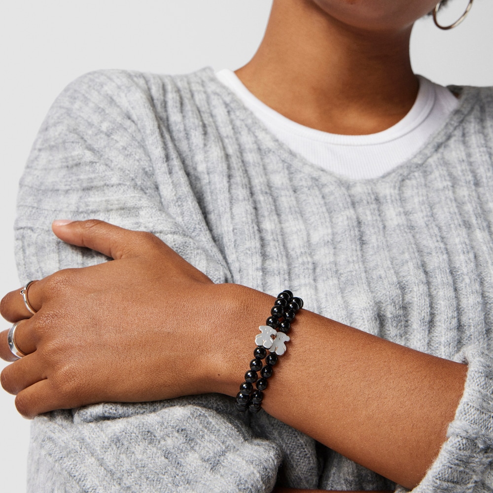 Onyx Sweet Dolls bear Bracelet with Silver