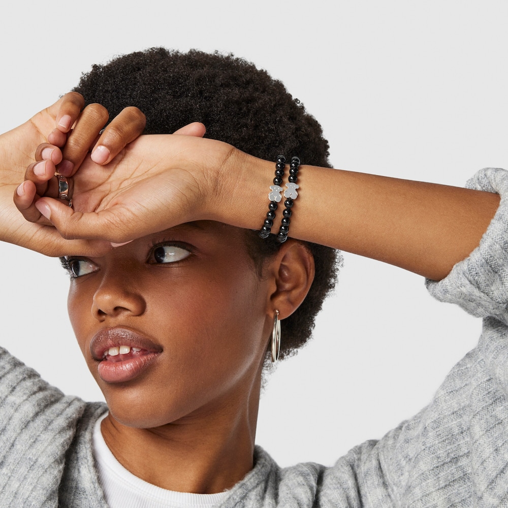 Pulsera Sweet Dolls oso de plata y &oacute;nix