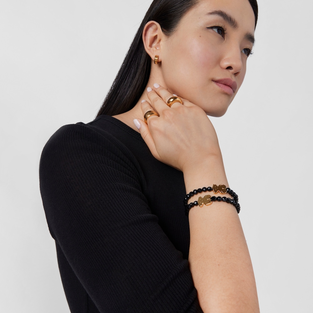 Tous Sweet Dolls &ndash; Elastick&yacute; n&aacute;ramok z &oacute;nyxov s mot&iacute;vom medved&iacute;ka zo žlt&eacute;ho striebra Vermeil